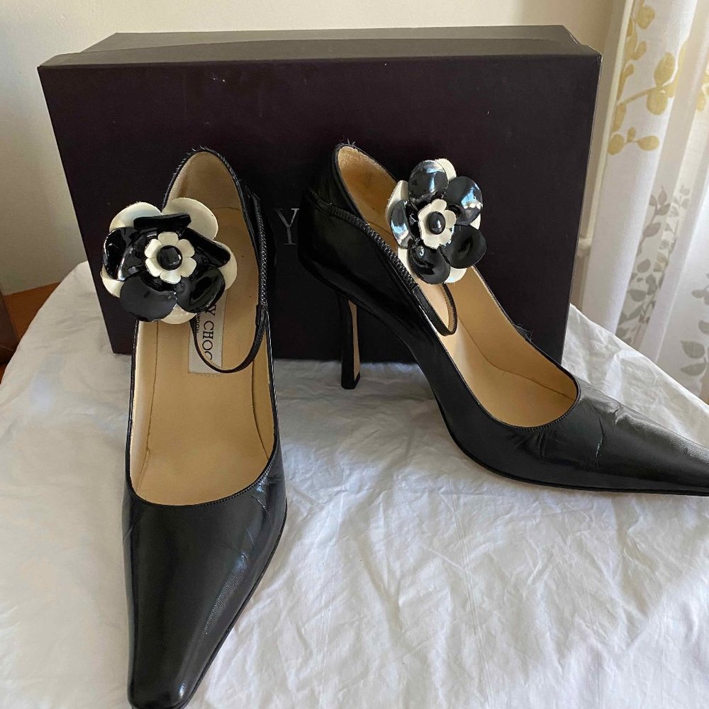 Vintage Black Jimmy Choo Flower Heels Size 8